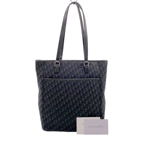 Authentic Christian Dior Trotter Canvas x Leather Black Tote Bag Purse - Picture 1 of 9